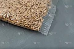全天然燕麦颗粒透明塑料袋。特写,有选择性的重点