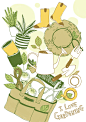 园艺工具 绿色主题 盆栽植物 手绘插图插画设计PSD tid050t003221
