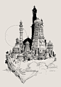 Daily Sketch - Floating City, George Brad : Since the new Hearthstone expansion is almost upon us and it's based upon the Magic City of Dalaran, I decided to do my own floating magic city, with blackjack and...everything else  Let me know what you think!