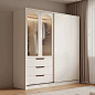 法式奶油風拉門衣櫃家用臥室小戶型收納櫃現代簡約實木成品衣櫥-Taobao