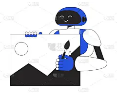 AI图像生成器双色线概念矢量点画.可编辑2D平面配音卡通人物为网页设计。用于网站、社交媒体的人工智能
