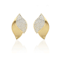 Lotus One Leaf Pave Diamond Earrings : Lotus One Leaf Pave Diamond Earrings features two 18k golden leaves, one adorned with pave diamond, commanding attention with every move she makes.