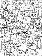 Kawaii doodle cats pattern. Cute animal background