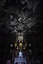 Dharma Hall in Kennin-ji, Kyoto, Japan - The oldest Zen temple in Kyoto was founded in 1202, and for its 800th anniversary, Japanese artist Koizumi Junsaku created a dramatic display of clouds and twin dragons rampaging across the ceiling. It took nearly 