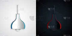 剪纸灯挂图标孤立在灰色和黑色背景。吊顶灯的灯泡。纸艺术风格。向量