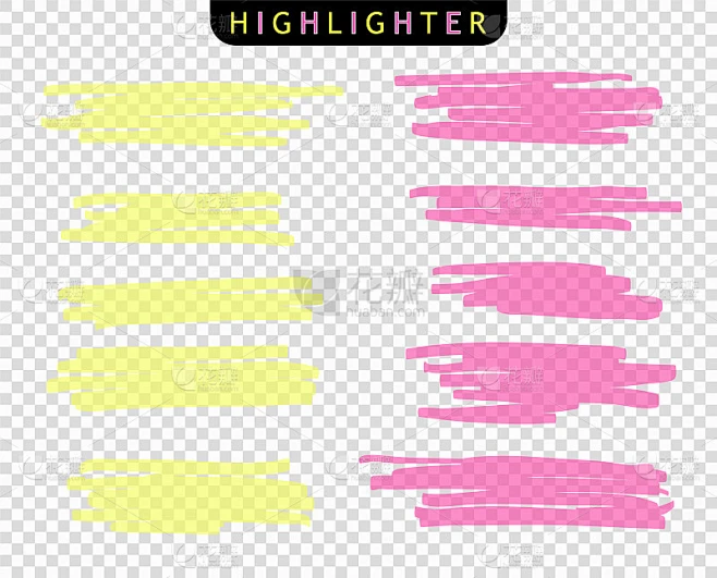 Set of colored strokes markers. Vector highlight b素材-花瓣网