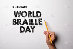 世界盲文日，1月4日。拿着铅笔的女人的手