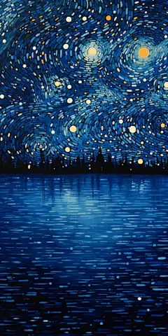 蓝色夜景月亮水面壁纸