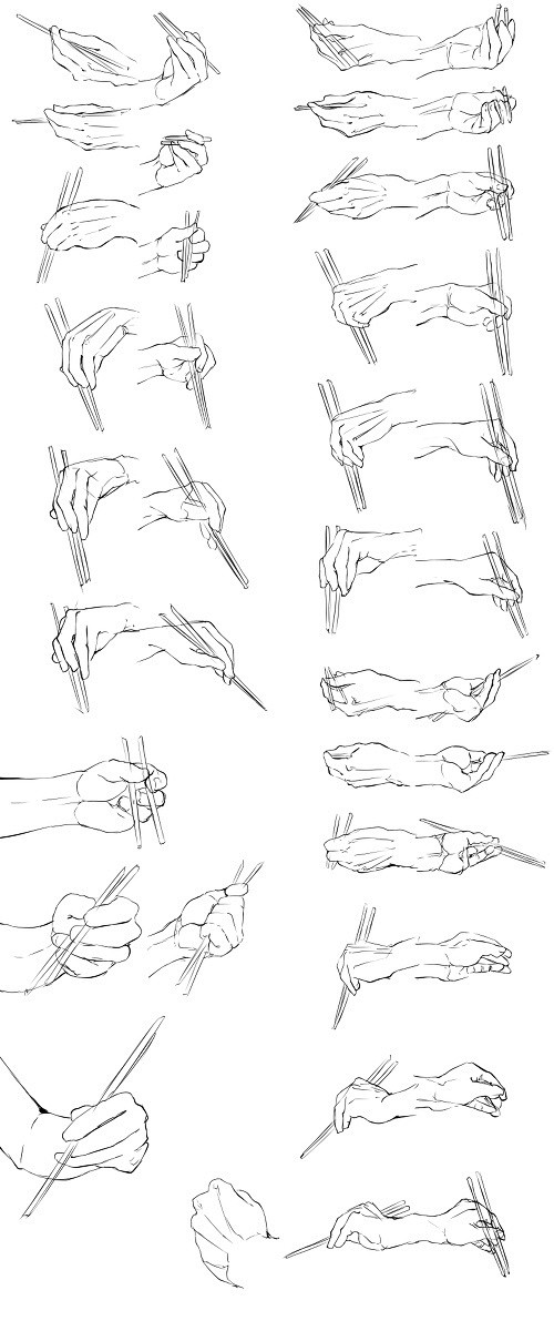 #绘画参考# 各种手势与一些手臂的画法。...