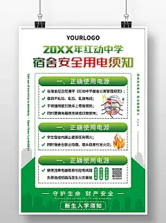绿色简约风宿舍安全用电须知海报