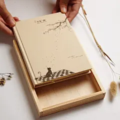 日式手帐学生彩页插画手绘木盒装日记本韩国唯美布面记事笔记本子-淘宝网