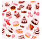 情人节粉色生日卡通物品蛋糕糖果背景矢量素材DSC021-淘宝网