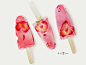 水彩甜品插画－草莓棒冰。