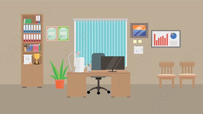 图片素材 04 Office 1办公室mg扁平卡通办公室场景背景 附ae动态版 源库素材网 