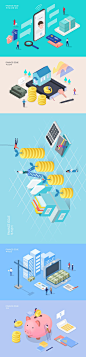 2.5d金融理财保险互联网大数据网页手UI设计插画海报设计素材