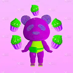 极简风格的拼贴艺术。3d人物搞笑熊和松饼。糖果概念