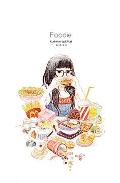 吃货猫-E.Pcat_E.Pcat,吃货,美食,彩铅_涂鸦王国插画