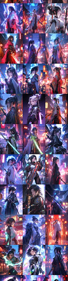 AI赛博奇幻武侠角色设定图 动漫人物服装插画设计 游戏美术资源-淘宝网