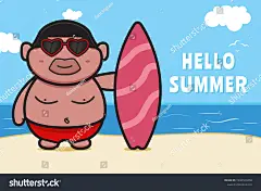 卡通小胖子 矢量插画 夏季沙滩