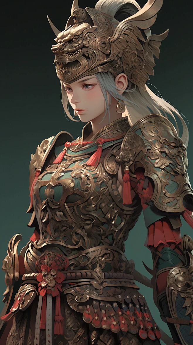 ai国风女将军战士插画素材 人物盔甲服装设计参考 游戏原画角色