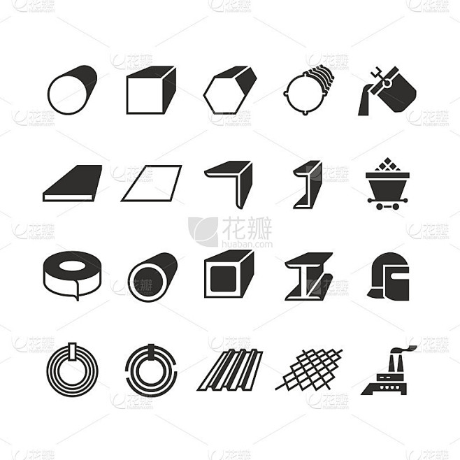 钢管和轧钢金属产品矢量图标
