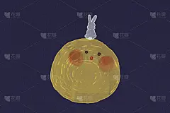 水彩兔子坐在微笑的月亮，中秋节插画兔与满月在星空的背景