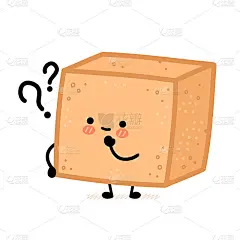 可爱的红糖方块带问号的人物。矢量平线卡通卡通人物插图图标。孤立在白色背景上。糖，甘蔗粗方字概念