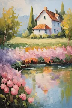田园风景油画图片插画
