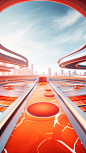 red-orange color.
Circle shaped merchandise displays, the
Raceway highway, big sale atmosphere, the
Bright colors, soft.
nexushub, futuristic, modeling lights, ray tracing.
Best picture quality, 8K resolution, ultra-realistic, detailed description.