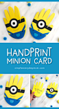 Handprint Minion Craft For Kids | Make this DIY minion card for Dad this Father's Day or any celebration! #kids #kidsactivities #kidsactivity #kidscrafts #craftsforkids #handprintcrafts #handprintart #minion #minioncrafts #fathersday #preschool #kindergar