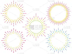 一组带有彩色虚线和虚线的圆形框架