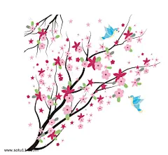 卡通樱花树元素