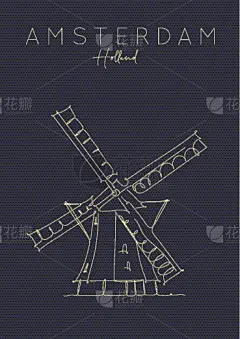 荷兰,黑色,风车,户外,直的,古老的,复古,旅行,度假