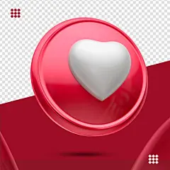 三维立体Ins图标素材 Red button with white heart like 3d