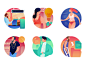 People Scene Icons gradient round icon scene woman man doctor runner people