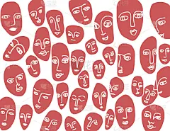 Hand-drawn abstract faces. Black lines form a patt