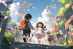 儿童春游春天春季插画