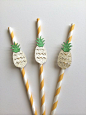 10 Gold Pineapple Straws on Paper Straws.  Destination Wedding.  Engagement Party.  Hawaiian Luau Decoration.  Tropical Drinks