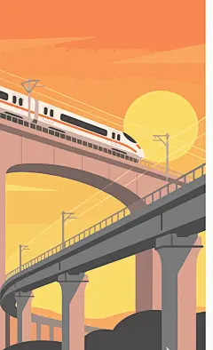 晚霞中的高铁列车插图图形头像矢量插画