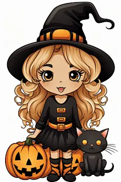 南瓜头万圣节女巫小魔女卡通插画图片