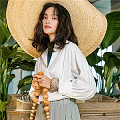 裁缝的通缉令 通勤极简不对称斜门襟衬衫方领宽松系扣灯笼袖衬衣