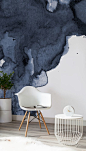 Let sumptuous navy blue hues envelope your living room spaces. This wondrous watercolor wallpaper design will bring instant sophistication to your home. Pair with neutral furnishings to let your mural take centre stage.: 