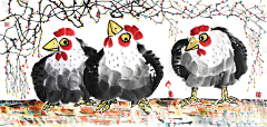 画儿晴天采集到鸡年插画-鸡年水墨画-鸡主题画