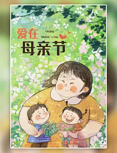 母亲节之两个孩子给妈妈送礼物海报