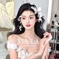 夏拉梦幻新款新娘白色羽毛头饰串珠耳挂超仙灵动婚纱婚礼配饰套装-淘宝网