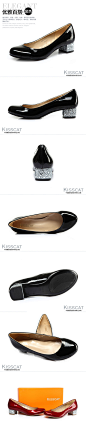 KISSCAT接吻猫 2014春季新款漆皮时尚女鞋水晶中跟单鞋粗跟妈妈鞋-tmall.com天猫