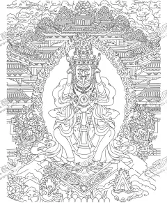 扎基拉母手绘线稿图描金涂色 【酷图网】西藏唐卡,扎基拉母,手绘描金图,手绘佛像画,财神画像