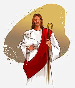手绘卡通插画免抠素材_新图网 https://ixintu.com 卡通 小绵羊 神父 绘画