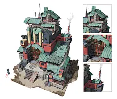 【scene】拙作，大赤斑的废品回收站, aerofsles GRS : 三月中旬画好的一张，是我第二张画完的建筑，总的来说还算顺利，因为规模没有上一张的大，而且也吸取了教训。屋顶的绿色玻璃钢板是我童年经常看到的棚户区造型语言，现在很少看的到这种东西了，可以说很有感觉。谢谢收看 _1单体古建_T2021820 #率叶插件，让花瓣网更好用_http://ly.jiuxihuan.net/?yqr=11761185#