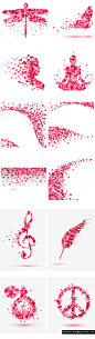 0278粉色玫瑰花瓣组合图案人物蝴蝶请帖海报包装装饰矢量设计素材-淘宝网